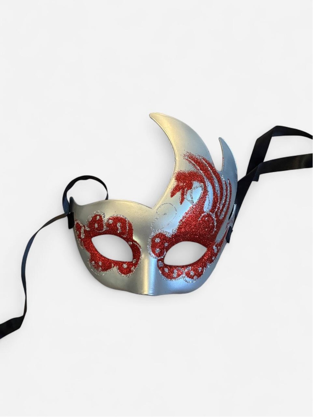 Red Dragon Masquerade Mask with Red & Silver Glitter Accents